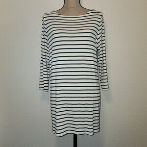 J.Jill Wearever Collection Green White Striped Tunic Top Women Medium 3/4 Sleeve